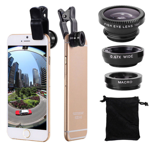 3-in-1 Fisheye / Wide Angle / Macro Smartphone Camera Lens